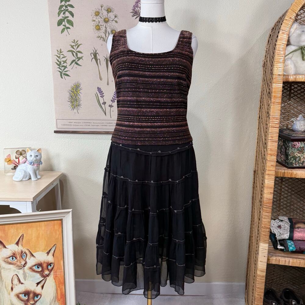 Vtg 90s Y2k Copper Glitter Striped Top Whimsigoth Glam Witchy Dark Fairy Party L